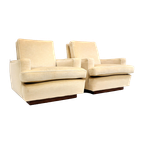 Set Van 2 Vintage Fauteuils Met Creme Fluwelen Bekleding Gemaakt In De Jaren 70 thumbnail 1