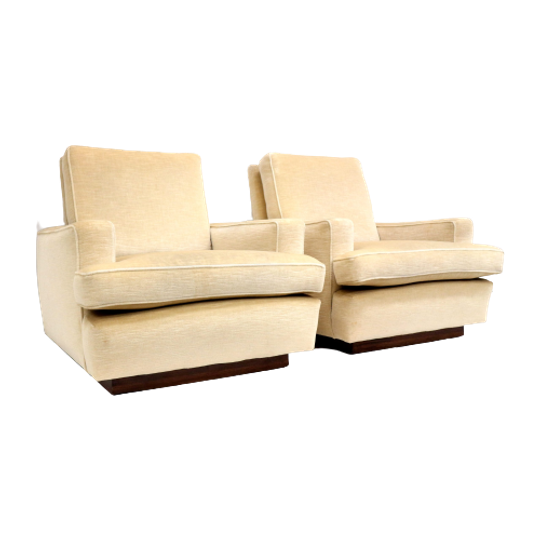 Set Van 2 Vintage Fauteuils Met Creme Fluwelen Bekleding Gemaakt In De Jaren 70 1