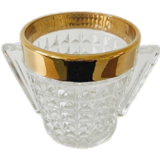 Mid-century Ijsemmer Zwaar Geslepen Kristal Met Handvatten Messing 1950’s 1