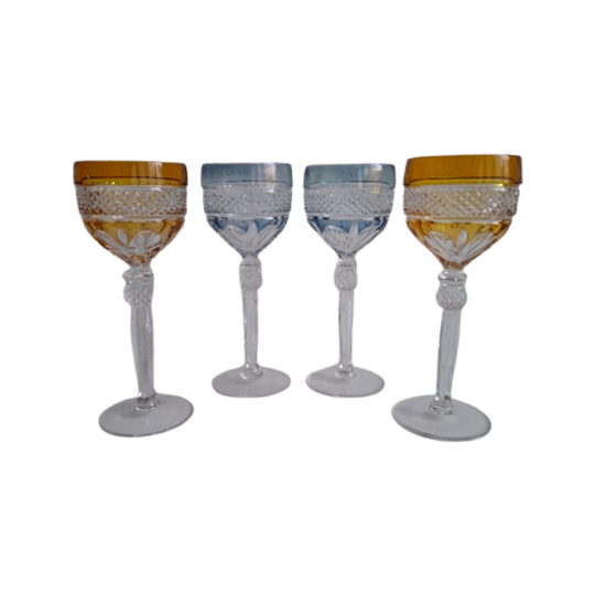 4 Zware Vintage Gekleurde Kristallen Wijnglazen 1