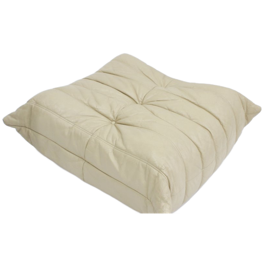 Vintage Togo Ligne Roset Ottoman Beige Leather By Michel Ducaroy 1