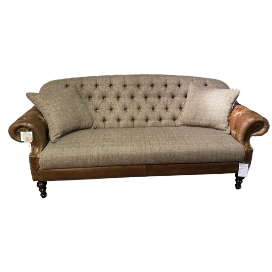 'Dartford' Chesterfield 3 Zits Bank Harris Tweed Met Vintage Cognac Leer 1