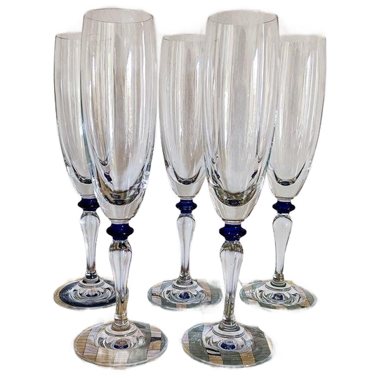 5x Vintage Champagneglas Donkerblauw Bolletje 1