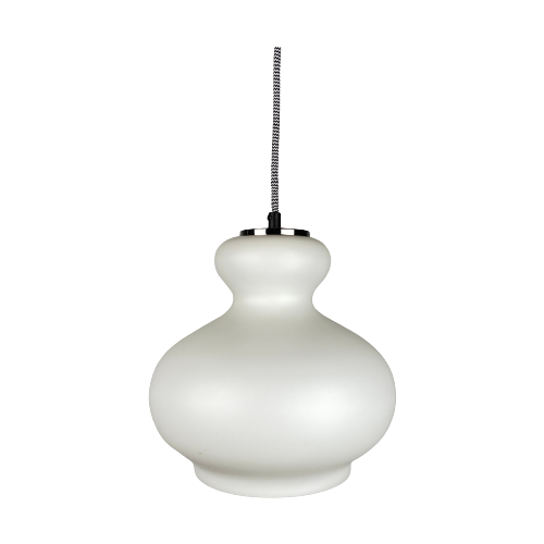 1 Of 2 Frosted White Glass Pendant Light By Peill And Putzler 1960