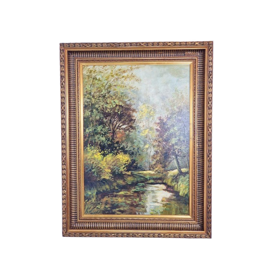 Kleurrijk Schilderij Bos Landschap Olieverf Op Canvas Lijst 1