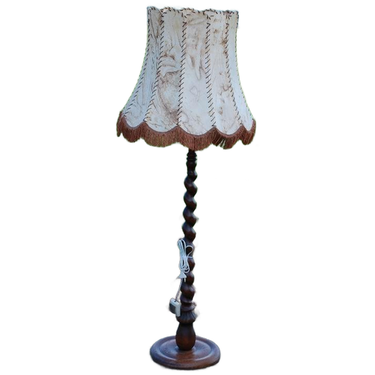 Vintage Staande Schemerlamp Met Gedraaide Houten Voet 1