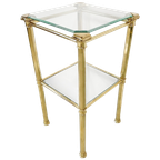Hollywood Regency Bijzettafel Etagère Messing Glas 1970s thumbnail 1