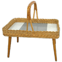 Rotan Dienblad Op Poten Met Grijs Formica