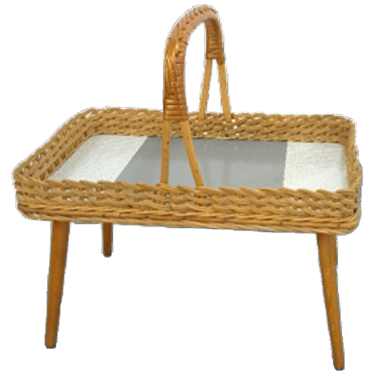 Rotan Dienblad Op Poten Met Grijs Formica 1