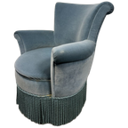Vintage Cocktailstoel, Frankrijk 1960's, Blauw Velours thumbnail 1