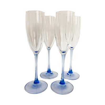 4X Champagneglas Met Blauwe Steel Luminarc