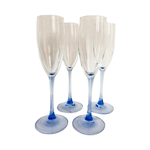 4X Champagneglas Met Blauwe Steel Luminarc