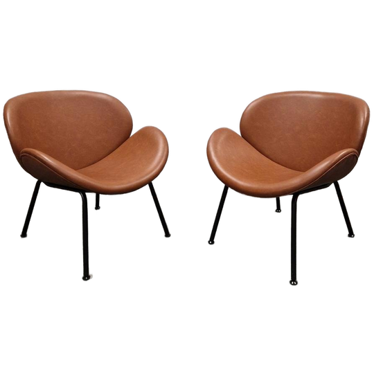 Set 2 Design Fauteuils Pu Cognac Skai Retro Fauteuil Set 1