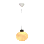 Vintage Hanglamp Met Witte Geribbelde Glazen Bol, Jaren 60 thumbnail 1