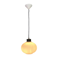 Vintage Hanglamp Met Witte Geribbelde Glazen Bol, Jaren 60