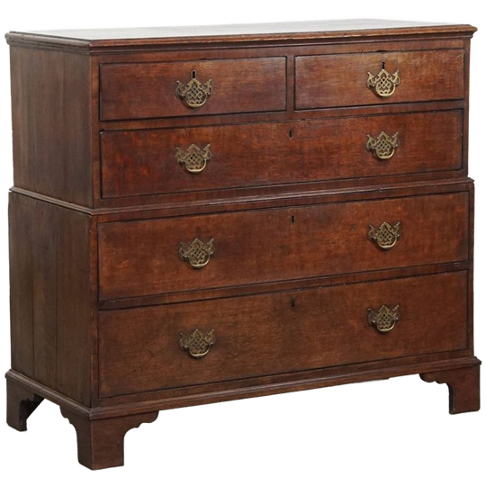 Niet Veel Voorkomende Klassieke Lage Antieke Engelse Ladekast/ Chest On Chest Uit De 18e Eeuw 1