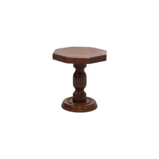 Solid Oak Pedestal Side Table 1960s 1