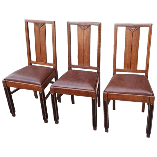 Set Van 3 Art Deco Amsterdamse School Eetkamerstoelen 1