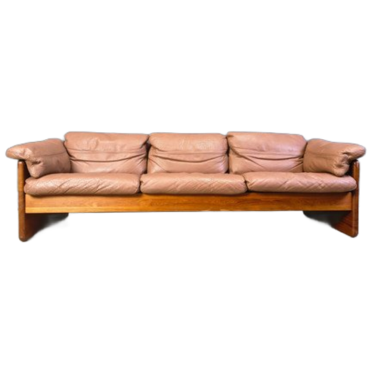 Danish Leather And Teak 3 Seater Sofa By Mikael Laursen, 1970s 1