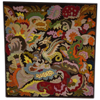 Origineel Frans Handgeborduurd Textiel – Griffin & Bloemmotief – Ca. 1930–1940 thumbnail 1