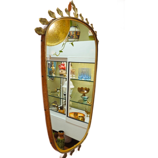 Vintage Spiegel Met Messing Bladeren Rand 1