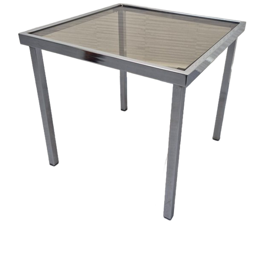 Chroom Buisframe Bijzettafel. Vintage Salontafel, Rookglas. 1