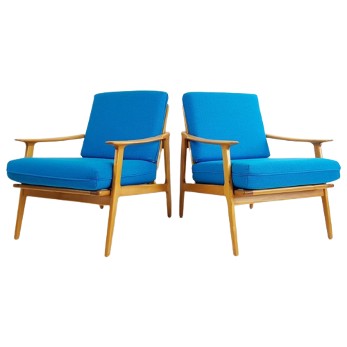 Vintage Fauteuils Blauwe Wollen Ploegstof | Wol Blauw