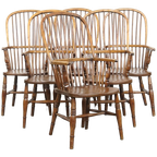 Geweldige Set Van 6 Antieke Engelse Windsor Stickback Chairs Uit De 19e Eeuw thumbnail 1
