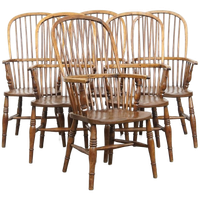 Geweldige Set Van 6 Antieke Engelse Windsor Stickback Chairs Uit De 19e Eeuw