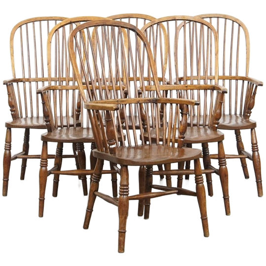 Geweldige Set Van 6 Antieke Engelse Windsor Stickback Chairs Uit De 19e Eeuw 1