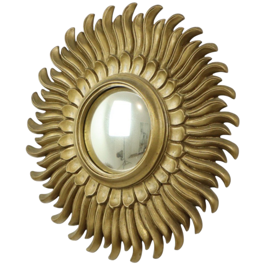 Vintage Zonnespiegel Sunburst Spiegel Convex Goud Hars 42cm 1