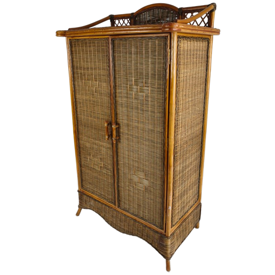 Vintage Rieten Kledingkast / Linnenkast - Rotan En Bamboe 1