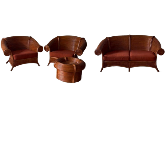 Rotan Bamboe Loungeset Bank Fauteuils Design Vintage 1