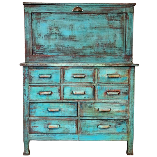 India Ibiza Apothekerskast/ Vintage Dressoir/ Turquoise Kast/ Woonkamer Ladekast 1