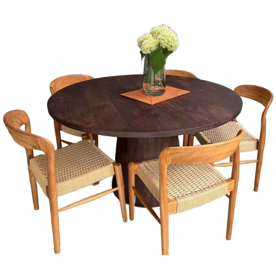 6 Massief Houten Eetkamerstoelen En Gewoven Zitting 1