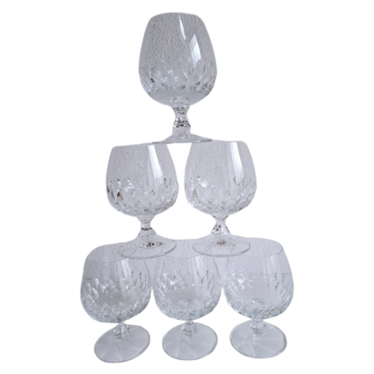 6 Zware Vintage Handgemaakte Kristallen Brandy / Cognac Glazen 1
