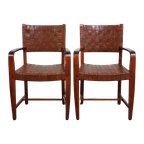 Unieke Set Van 2 Schuitema Design Shaker Stoelen Met Gevlochten Lederen Zittingen En Rugleuningen thumbnail 1