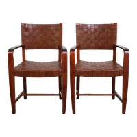 Unieke Set Van 2 Schuitema Design Shaker Stoelen Met Gevlochten Lederen Zittingen En Rugleuningen
