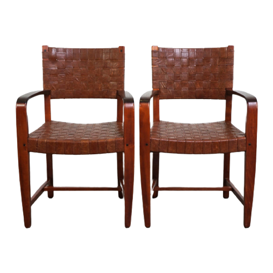 Unieke Set Van 2 Schuitema Design Shaker Stoelen Met Gevlochten Lederen Zittingen En Rugleuningen 1