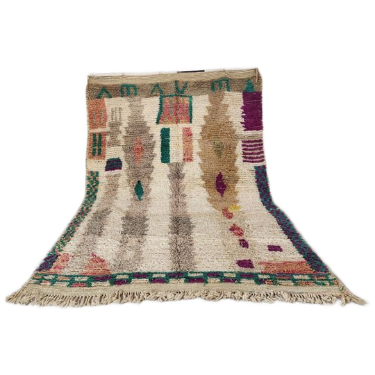Vintage Boujaad Vloerkleed 300x200 Cm – Handgeknoopt Marokkaans Berber Tapijt – Crème Wol Met Subtiele Kleuren – Design Vintage 1