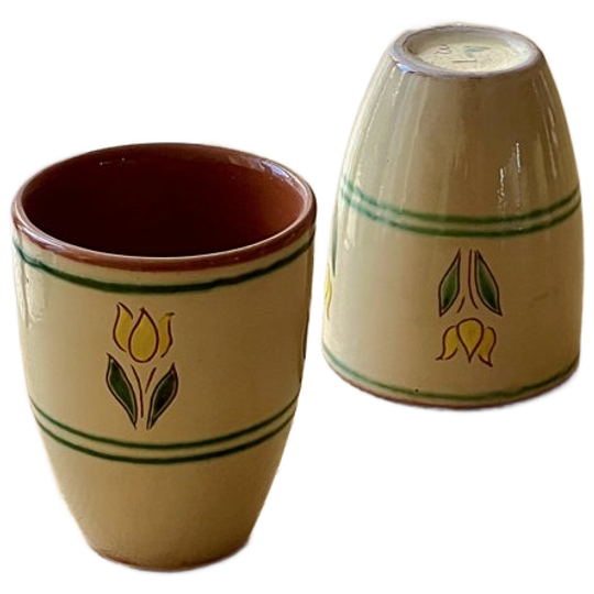 Set Of 4 Vintage Clay Drinking Glasses With Tulip Design 1