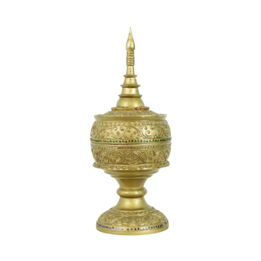 Prachtige Vintage Houten Offerschaal Bladgoud Verguld Birma 49cm 1