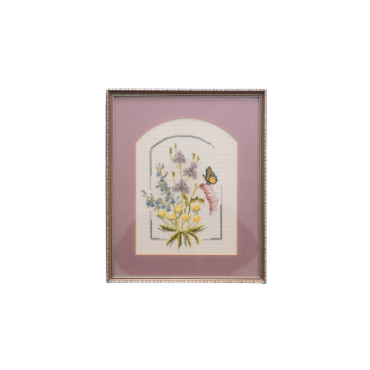 Zilveren Lijst Geborduurde Bloemen & Vlinder 1