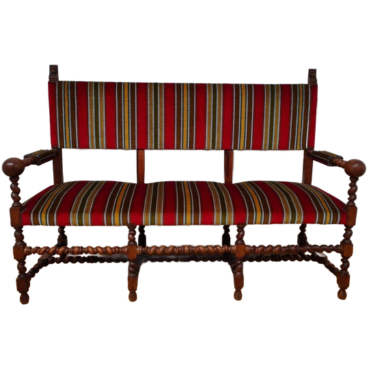 Antieke Vintage Franse Houten Bank, Halbank Eetkamerbank 1