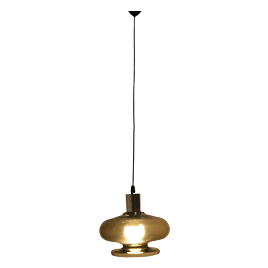 Vintage Rook Kleurige Glazen Hanglamp Met Chromen Montuur, Jaren 70. 1
