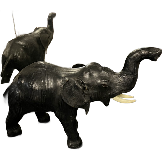 Vintage Olifant Zwart Leer, Leder En Papier Mache 1