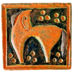 Vintage Keramieke Wandtegel Oranje Schilderij Jaren 70 Paard thumbnail 1