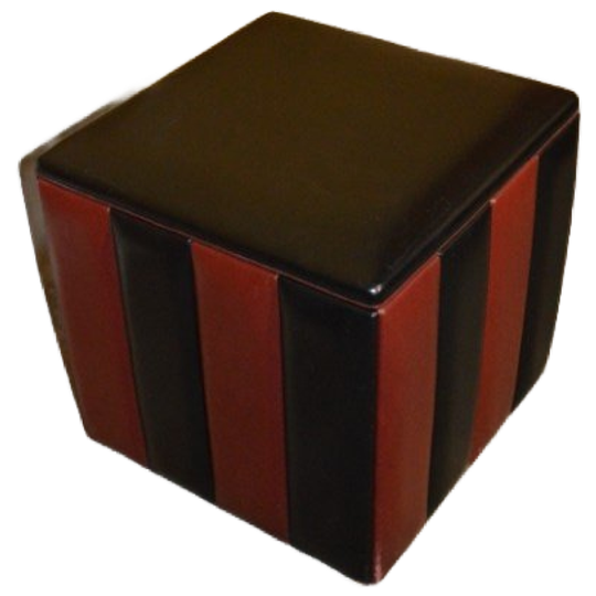 Vintage Leren Hocker / Poef Van Rood En Zwart Leer Met Opbergruimte Ca. 1960 1