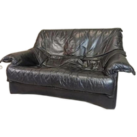 Vintage Zwart Leren Design Bankstel 2 Zitsbank