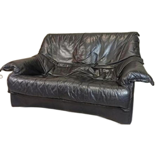Vintage Zwart Leren Design Bankstel 2 Zitsbank 1